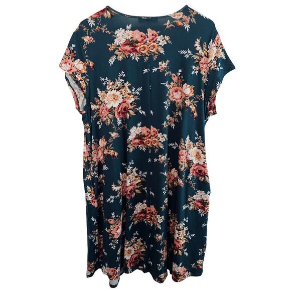 Vibe Floral Keyhole Swing Dress Womens Size 2X Green Boho Flowing Stretch Casual - Picture 2 of 11